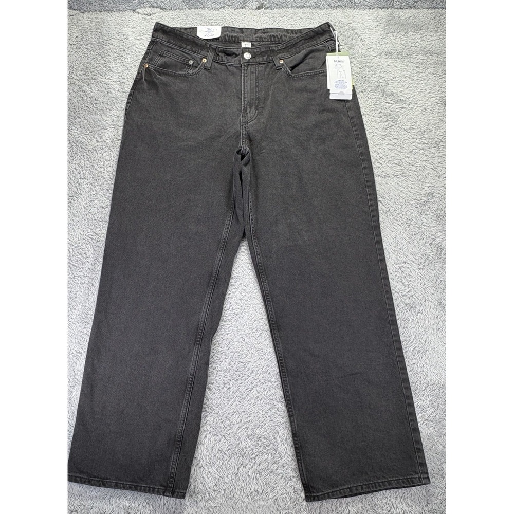NEW H&M Womens 10 Black Curvy Fit Baggy Jeans Low Waist Wide Leg 36x30